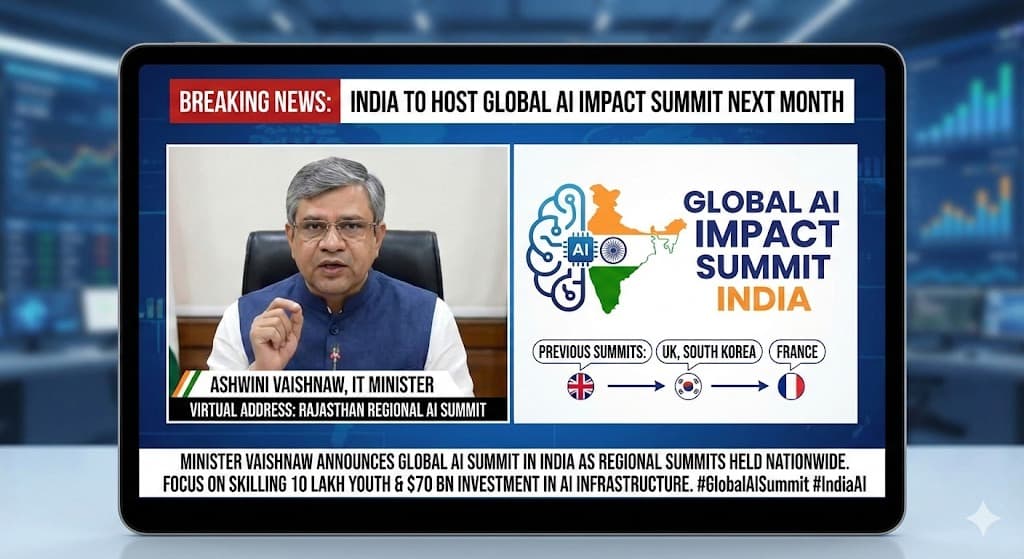 भारत का बड़ा कदम: अगले महीने 'ग्लोबल AI इम्पैक्ट समिट' की मेजबानी करेगा देश, केंद्रीय मंत्री अश्विनी वैष्णव ने की घोषणा