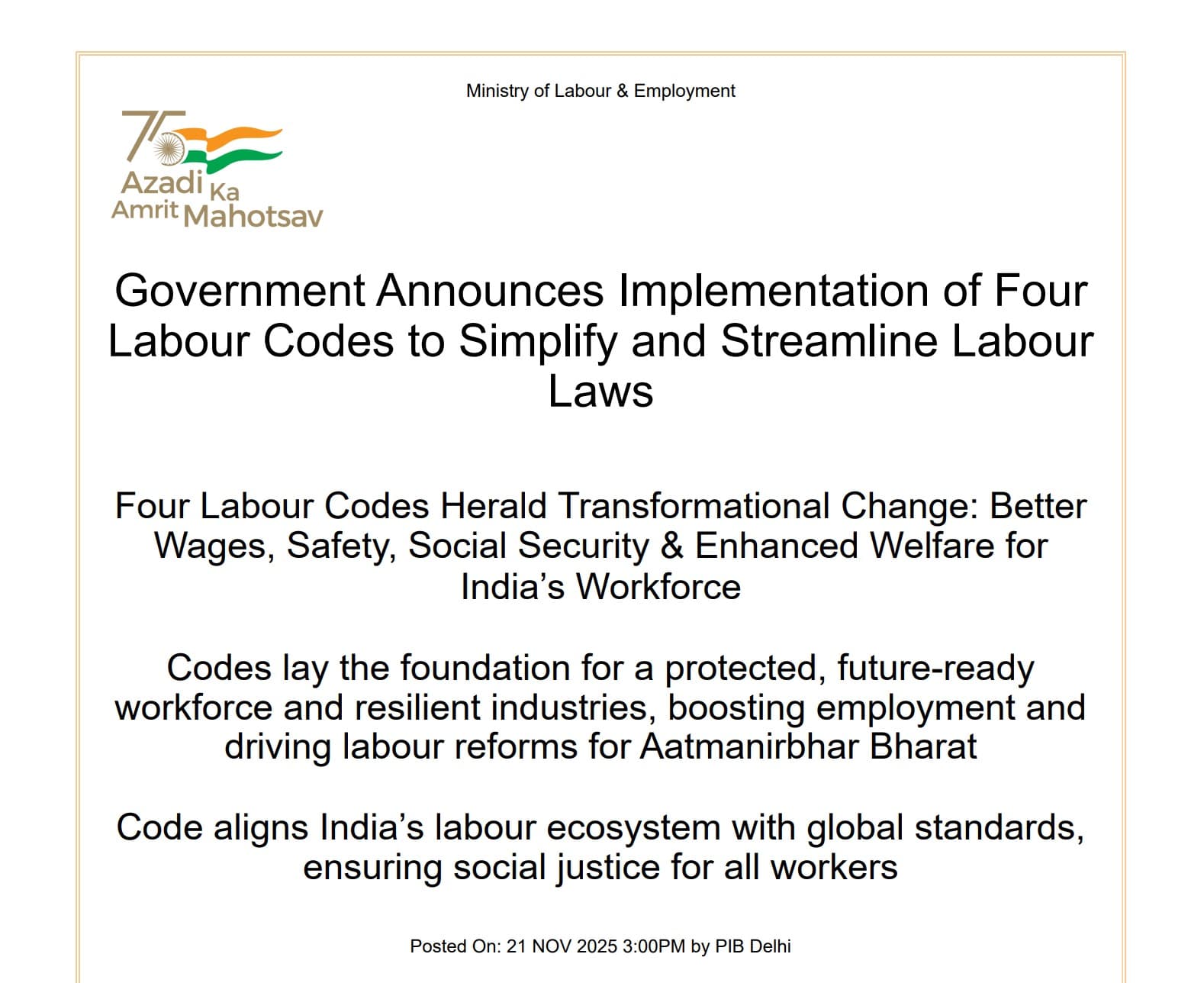 New Labour Law of India