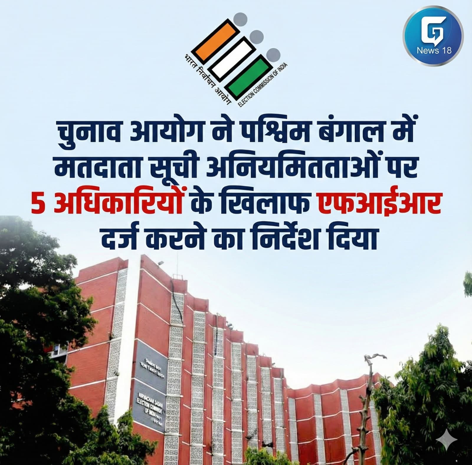 मतदाता सूची में 'फर्जीवाड़ा': चुनाव आयोग का 'जीरो टॉलरेंस', पश्चिम बंगाल के 5 अधिकारियों पर तुरंत FIR दर्ज करने के आदेश